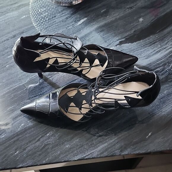 ZARA STRAPPY LEATHER POINTED TOE KITTEN HEEL SANDAL - Picture 6 of 14